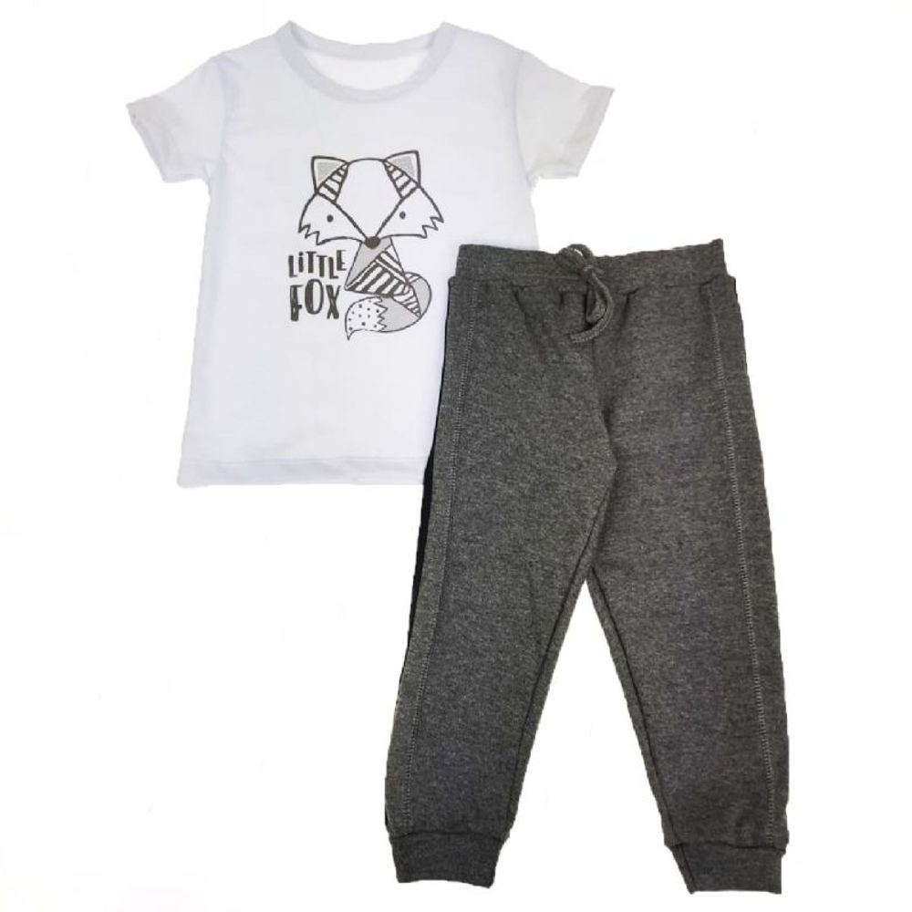 Conjunto-Camiseta-Curta-Branco-Raposa-e-Calca-Mescla-Escuro-com-Galao-Preto-1