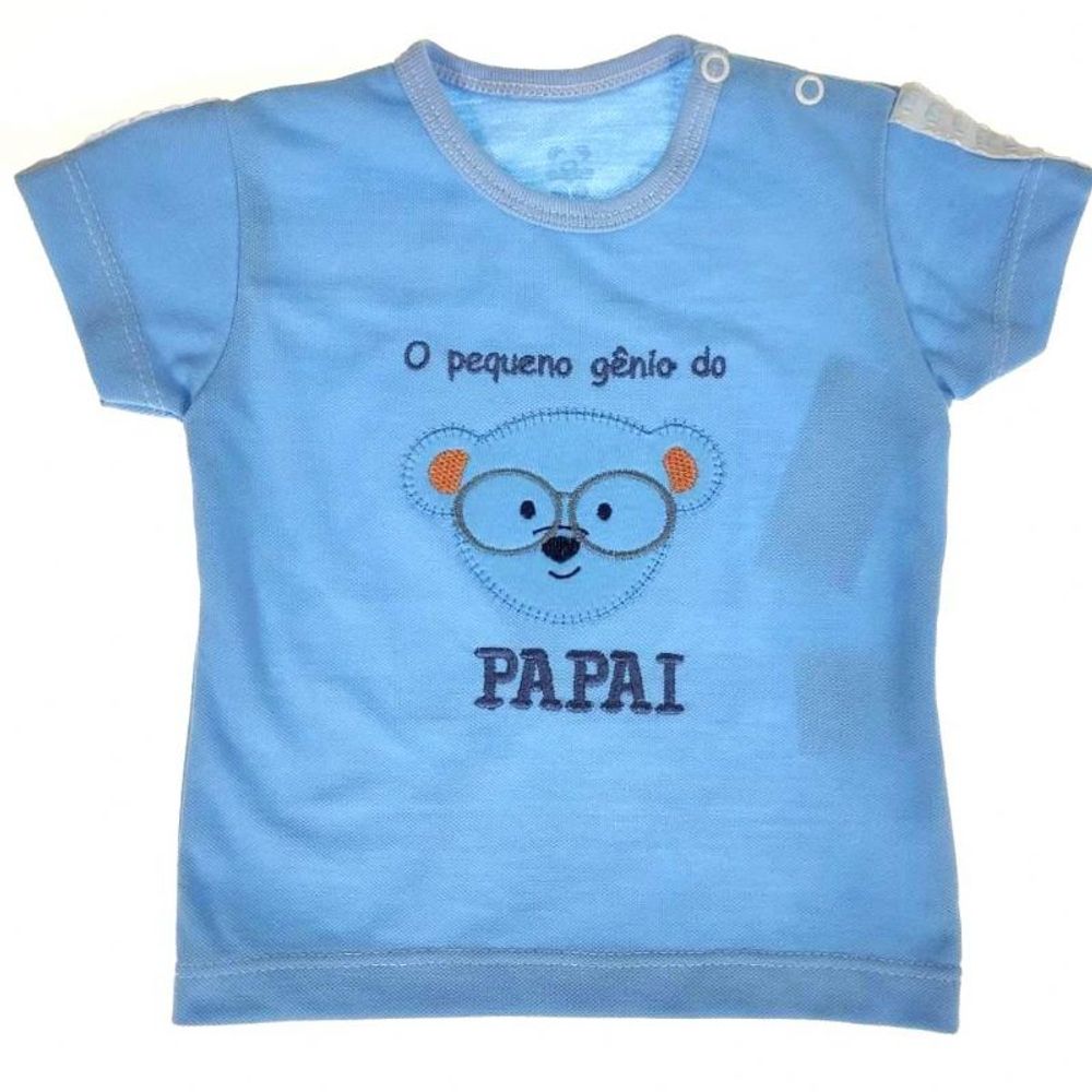 Camiseta-Curta-Bebe-Azul-Urso-Genio-do-Papai-Azul-Claro-RN